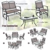 image:imageGiantex 4 PCS Outdoor Glider Chairs Set  Patio Furniture Set with Tempered Glass Table HeavyDuty Metal Frame Gliding Rocking Chair Conversation Set for Front Porch Yard Poolside 4 PCS Brown