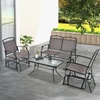 image:imageGiantex 4 PCS Outdoor Glider Chairs Set  Patio Furniture Set with Tempered Glass Table HeavyDuty Metal Frame Gliding Rocking Chair Conversation Set for Front Porch Yard Poolside 4 PCS Brown