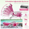 image:imageGiantex Backpack Beach Chair Foldable Camping Chair with 5 Adjustable Position Cup Holder Storage Pockets Straps Towel Rack Pillow Lay Flat Lawn Chair for Patio Outdoor Blue StripePink