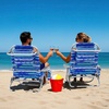 image:imageGiantex Backpack Beach Chair Foldable Camping Chair with 5 Adjustable Position Cup Holder Storage Pockets Straps Towel Rack Pillow Lay Flat Lawn Chair for Patio Outdoor Blue StripeBlue Stripe
