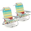 image:imageGiantex Backpack Beach Chair Foldable Camping Chair with 5 Adjustable Position Cup Holder Storage Pockets Straps Towel Rack Pillow Lay Flat Lawn Chair for Patio Outdoor Blue StripeColor Stripe