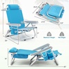 image:imageGiantex Backpack Beach Chair Foldable Camping Chair with 5 Adjustable Position Cup Holder Storage Pockets Straps Towel Rack Pillow Lay Flat Lawn Chair for Patio Outdoor Blue StripeSky Blue