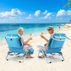 image:imageGiantex Backpack Beach Chair Foldable Camping Chair with 5 Adjustable Position Cup Holder Storage Pockets Straps Towel Rack Pillow Lay Flat Lawn Chair for Patio Outdoor Blue StripeSky Blue