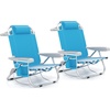 image:imageGiantex Backpack Beach Chair Foldable Camping Chair with 5 Adjustable Position Cup Holder Storage Pockets Straps Towel Rack Pillow Lay Flat Lawn Chair for Patio Outdoor Blue StripeSky Blue