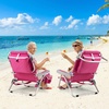 image:imageGiantex Backpack Beach Chair Foldable Camping Chair with 5 Adjustable Position Cup Holder Storage Pockets Straps Towel Rack Pillow Lay Flat Lawn Chair for Patio Outdoor Blue StripePink