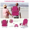 image:imageGiantex Backpack Beach Chair Foldable Camping Chair with 5 Adjustable Position Cup Holder Storage Pockets Straps Towel Rack Pillow Lay Flat Lawn Chair for Patio Outdoor Blue StripePink