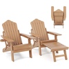 image:imageGiantex Folding Adirondack Chair AllWeather Lounge Chair with Adjustable Backrest Retractable Ottoman Cup Holder HIPS Fire Pit Chair for Lawn Pool Patio Porch 1 NavyBrown