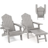 image:imageGiantex Folding Adirondack Chair AllWeather Lounge Chair with Adjustable Backrest Retractable Ottoman Cup Holder HIPS Fire Pit Chair for Lawn Pool Patio Porch 1 NavyGrey
