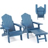 image:imageGiantex Folding Adirondack Chair AllWeather Lounge Chair with Adjustable Backrest Retractable Ottoman Cup Holder HIPS Fire Pit Chair for Lawn Pool Patio Porch 1 NavyNavy