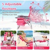 image:imageGiantex Folding Beach Chair Patio Sling Chairs with 5 Adjustable Position Head Pillow Storage Bag Towel Bar Cup Holders Backpack Chairs for Sunbathing Camping ChairStripe Pink