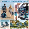 image:imageGiantex Folding Beach Chair Patio Sling Chairs with 5 Adjustable Position Head Pillow Storage Bag Towel Bar Cup Holders Backpack Chairs for Sunbathing Camping ChairGreen