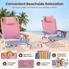 image:imageGiantex Folding Beach Chair Patio Sling Chairs with 5 Adjustable Position Head Pillow Storage Bag Towel Bar Cup Holders Backpack Chairs for Sunbathing Camping ChairPink