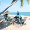 image:imageGiantex Folding Beach Chair Patio Sling Chairs with 5 Adjustable Position Head Pillow Storage Bag Towel Bar Cup Holders Backpack Chairs for Sunbathing Camping ChairGreen