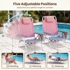 image:imageGiantex Folding Beach Chair Patio Sling Chairs with 5 Adjustable Position Head Pillow Storage Bag Towel Bar Cup Holders Backpack Chairs for Sunbathing Camping ChairPink