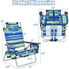 image:imageGiantex Folding Beach Chair Patio Sling Chairs with 5 Adjustable Position Head Pillow Storage Bag Towel Bar Cup Holders Backpack Chairs for Sunbathing Camping ChairBluegreen