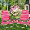 image:imageGiantex Folding Beach Chair Patio Sling Chairs with 5 Adjustable Position Head Pillow Storage Bag Towel Bar Cup Holders Backpack Chairs for Sunbathing Camping ChairStripe Pink