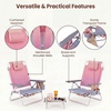 image:imageGiantex Folding Beach Chair Patio Sling Chairs with 5 Adjustable Position Head Pillow Storage Bag Towel Bar Cup Holders Backpack Chairs for Sunbathing Camping ChairPink