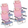image:imageGiantex Folding Beach Chair Patio Sling Chairs with 5 Adjustable Position Head Pillow Storage Bag Towel Bar Cup Holders Backpack Chairs for Sunbathing Camping ChairPink