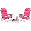 image:imageGiantex Folding Beach Chair Patio Sling Chairs with 5 Adjustable Position Head Pillow Storage Bag Towel Bar Cup Holders Backpack Chairs for Sunbathing Camping ChairStripe Pink
