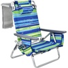 image:imageGiantex Folding Beach Chair Patio Sling Chairs with 5 Adjustable Position Head Pillow Storage Bag Towel Bar Cup Holders Backpack Chairs for Sunbathing Camping ChairBluegreen