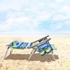 image:imageGiantex Folding Beach Chair Patio Sling Chairs with 5 Adjustable Position Head Pillow Storage Bag Towel Bar Cup Holders Backpack Chairs for Sunbathing Camping ChairBluegreen