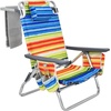 image:imageGiantex Folding Beach Chair Patio Sling Chairs with 5 Adjustable Position Head Pillow Storage Bag Towel Bar Cup Holders Backpack Chairs for Sunbathing Camping ChairMulti Color