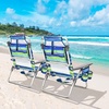 image:imageGiantex Folding Beach Chair Patio Sling Chairs with 5 Adjustable Position Head Pillow Storage Bag Towel Bar Cup Holders Backpack Chairs for Sunbathing Camping ChairBluegreen