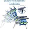 image:imageGiantex Folding Beach Chair Patio Sling Chairs with 5 Adjustable Position Head Pillow Storage Bag Towel Bar Cup Holders Backpack Chairs for Sunbathing Camping ChairBluegreen