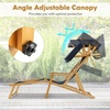 image:imageGiantex Lounge Chair Outdoor Foldable Beach Chaise Lounge with Adjustable Canopy Replacement Fabric Wood Frame Reclining Backrest amp Footrest Camping Chair for Patio Poolside Beach 1 BrownNavy