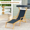 image:imageGiantex Lounge Chair Outdoor Foldable Beach Chaise Lounge with Adjustable Canopy Replacement Fabric Wood Frame Reclining Backrest amp Footrest Camping Chair for Patio Poolside Beach 1 BrownNavy