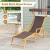 image:imageGiantex Lounge Chair Outdoor Foldable Beach Chaise Lounge with Adjustable Canopy Replacement Fabric Wood Frame Reclining Backrest amp Footrest Camping Chair for Patio Poolside Beach 1 BrownBrown