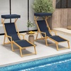 image:imageGiantex Lounge Chair Outdoor Foldable Beach Chaise Lounge with Adjustable Canopy Replacement Fabric Wood Frame Reclining Backrest amp Footrest Camping Chair for Patio Poolside Beach 1 BrownNavy