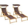 image:imageGiantex Lounge Chair Outdoor Foldable Beach Chaise Lounge with Adjustable Canopy Replacement Fabric Wood Frame Reclining Backrest amp Footrest Camping Chair for Patio Poolside Beach 1 BrownBrown