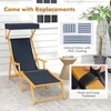 image:imageGiantex Lounge Chair Outdoor Foldable Beach Chaise Lounge with Adjustable Canopy Replacement Fabric Wood Frame Reclining Backrest amp Footrest Camping Chair for Patio Poolside Beach 1 BrownNavy