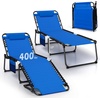 image:imageGiantex Lounge Chair Outdoor Folding Tanning Chair with 4 Adjustable Positions Removable Headrest Footrest Side Pocket Load 440 Lbs Portable Recliner for Lawn Yard Beach Sunbathing 1 GreyNavy