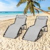 image:imageGiantex Lounge Chair Outdoor Folding Tanning Chair with 4 Adjustable Positions Removable Headrest Footrest Side Pocket Load 440 Lbs Portable Recliner for Lawn Yard Beach Sunbathing 1 GreyGrey