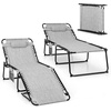 image:imageGiantex Lounge Chair Outdoor Folding Tanning Chair with 4 Adjustable Positions Removable Headrest Footrest Side Pocket Load 440 Lbs Portable Recliner for Lawn Yard Beach Sunbathing 1 GreyGrey