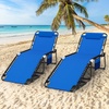 image:imageGiantex Lounge Chair Outdoor Folding Tanning Chair with 4 Adjustable Positions Removable Headrest Footrest Side Pocket Load 440 Lbs Portable Recliner for Lawn Yard Beach Sunbathing 1 GreyNavy