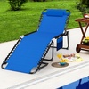 image:imageGiantex Lounge Chair Outdoor Folding Tanning Chair with 4 Adjustable Positions Removable Headrest Footrest Side Pocket Load 440 Lbs Portable Recliner for Lawn Yard Beach Sunbathing 1 GreyNavy