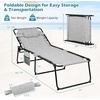 image:imageGiantex Lounge Chair Outdoor Folding Tanning Chair with 4 Adjustable Positions Removable Headrest Footrest Side Pocket Load 440 Lbs Portable Recliner for Lawn Yard Beach Sunbathing 1 GreyGrey