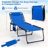 image:imageGiantex Lounge Chair Outdoor Folding Tanning Chair with 4 Adjustable Positions Removable Headrest Footrest Side Pocket Load 440 Lbs Portable Recliner for Lawn Yard Beach Sunbathing 1 GreyNavy
