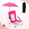 image:imageGiantex Low Folding Beach Chair with Detachable amp Adjustable Umbrella Carrying Bag Padded Armrests Mesh High Back Load 330 LBS AntiSlip Foot Pads Camping Chair for Picnic Lawn BluePink