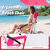 image:imageGiantex Low Folding Beach Chair with Detachable amp Adjustable Umbrella Carrying Bag Padded Armrests Mesh High Back Load 330 LBS AntiSlip Foot Pads Camping Chair for Picnic Lawn BluePink
