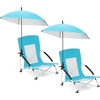 image:imageGiantex Low Folding Beach Chair with Detachable amp Adjustable Umbrella Carrying Bag Padded Armrests Mesh High Back Load 330 LBS AntiSlip Foot Pads Camping Chair for Picnic Lawn BlueBlue
