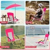 image:imageGiantex Low Folding Beach Chair with Detachable amp Adjustable Umbrella Carrying Bag Padded Armrests Mesh High Back Load 330 LBS AntiSlip Foot Pads Camping Chair for Picnic Lawn BluePink