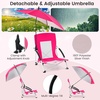 image:imageGiantex Low Folding Beach Chair with Detachable amp Adjustable Umbrella Carrying Bag Padded Armrests Mesh High Back Load 330 LBS AntiSlip Foot Pads Camping Chair for Picnic Lawn BluePink