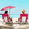 image:imageGiantex Low Folding Beach Chair with Detachable amp Adjustable Umbrella Carrying Bag Padded Armrests Mesh High Back Load 330 LBS AntiSlip Foot Pads Camping Chair for Picnic Lawn BluePink