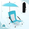 image:imageGiantex Low Folding Beach Chair with Detachable amp Adjustable Umbrella Carrying Bag Padded Armrests Mesh High Back Load 330 LBS AntiSlip Foot Pads Camping Chair for Picnic Lawn BlueBlue