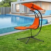 image:imageGiantex Outdoor Hanging Chaise Lounge Chair Patio Hammock Chair with Removable Canopy Cushion amp Antitoppling Rope Hanging Arc Chaise Hammock for Patio Poolside Backyard Garden Porch OrangeOrange