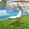 image:imageGiantex Outdoor Hanging Chaise Lounge Chair Patio Hammock Chair with Removable Canopy Cushion amp Antitoppling Rope Hanging Arc Chaise Hammock for Patio Poolside Backyard Garden Porch OrangeBeige